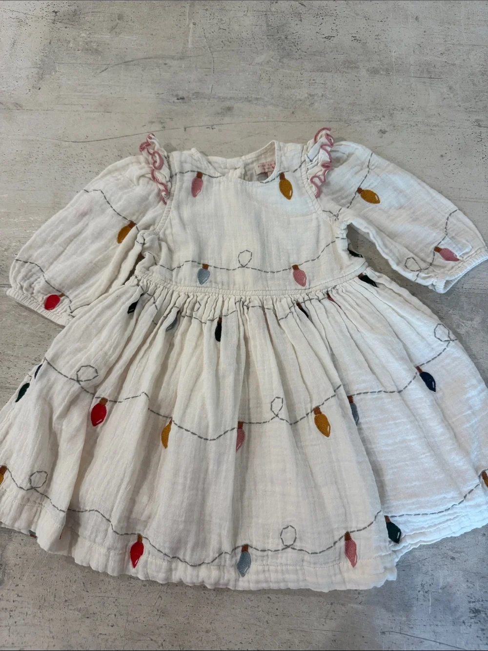 Pink Chicken Girls Cream Muslin Dress with Multicolor Light Embroidery